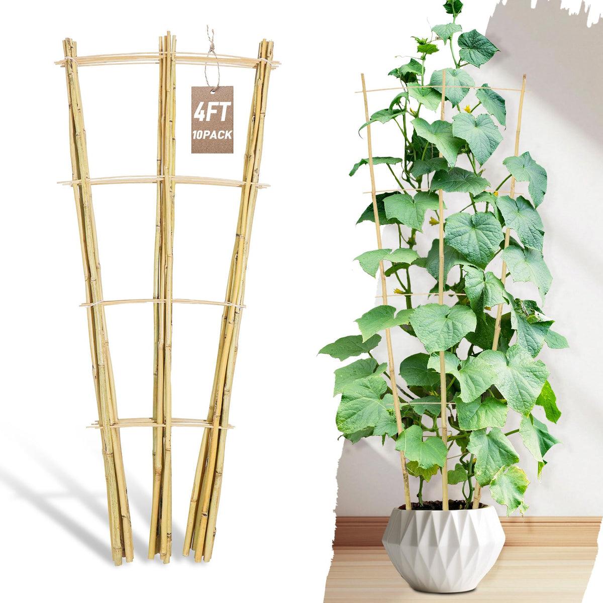 Avalution bamboo trellis 4ft ladder design supports climbing plants in pots.