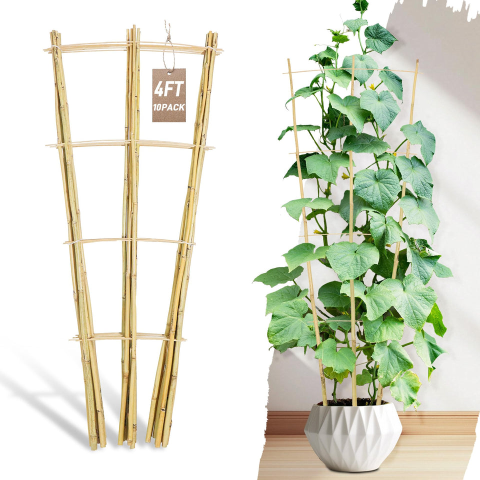 Avalution bamboo trellis 4ft ladder design supports climbing plants in pots.