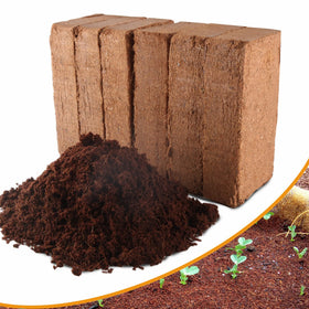 Avalution coconut coir bricks compressed in packaging for easy storage