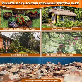 Avalution Orchid Bark versatile-use image highlights all-natural pine mulch for mixed plants.