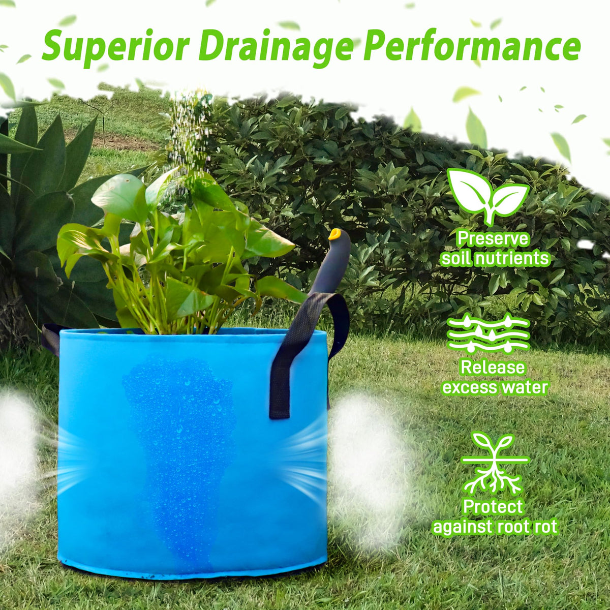 Reinforced handles provide easy mobility for Avalution grow bags.
