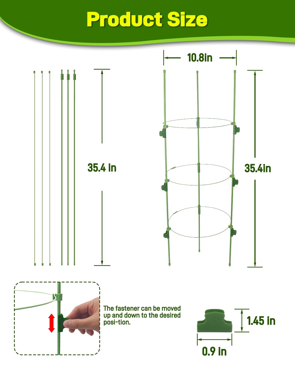 Avalution 35.4-inch tomato cage provides tall, balanced support for pots and raised beds.