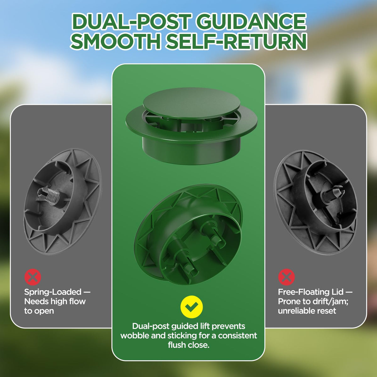Avanhitch Pop Up Drainage Emitter low-profile-top protects lawn from mower contact.