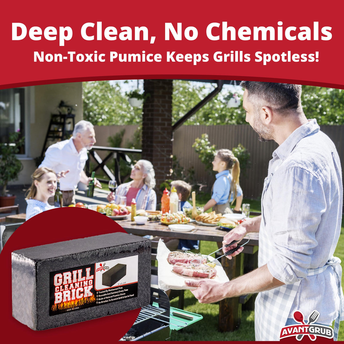 Avant Grub brick wrapped around grate highlights thorough grease removal from all sides