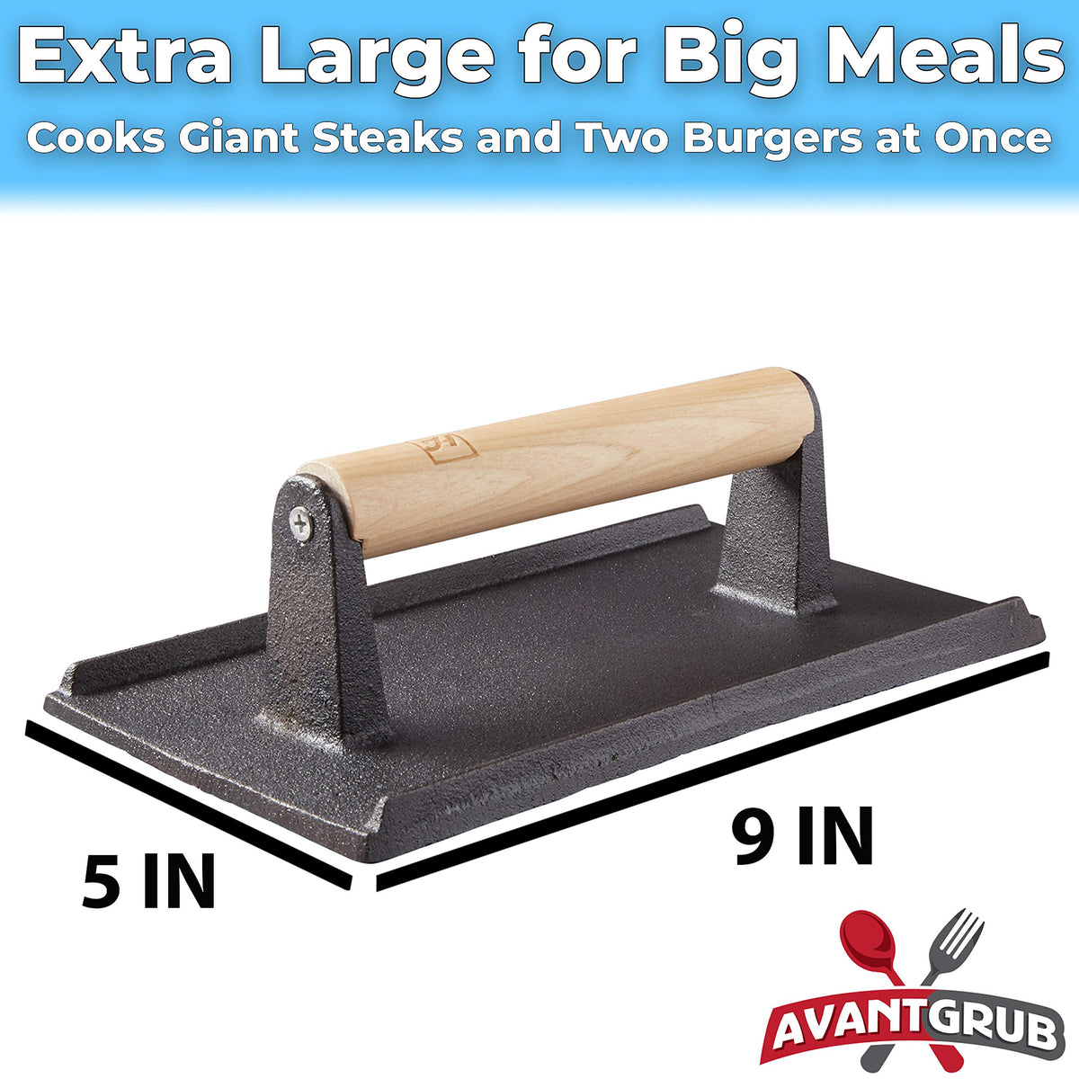 Avant Grub cast-iron press helps grease away fat for healthier-looking burgers