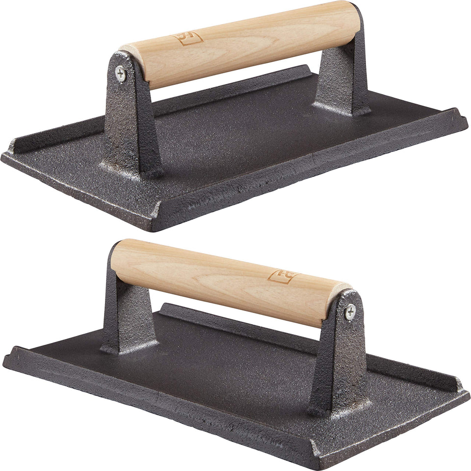 Avant Grub pro-grade cast-iron grill weight pair for even sear on grills