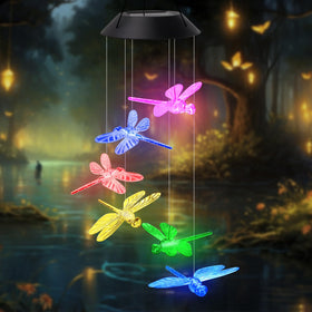 AVEKI wind chimes color-changing LEDs create dynamic night visuals outdoors.
