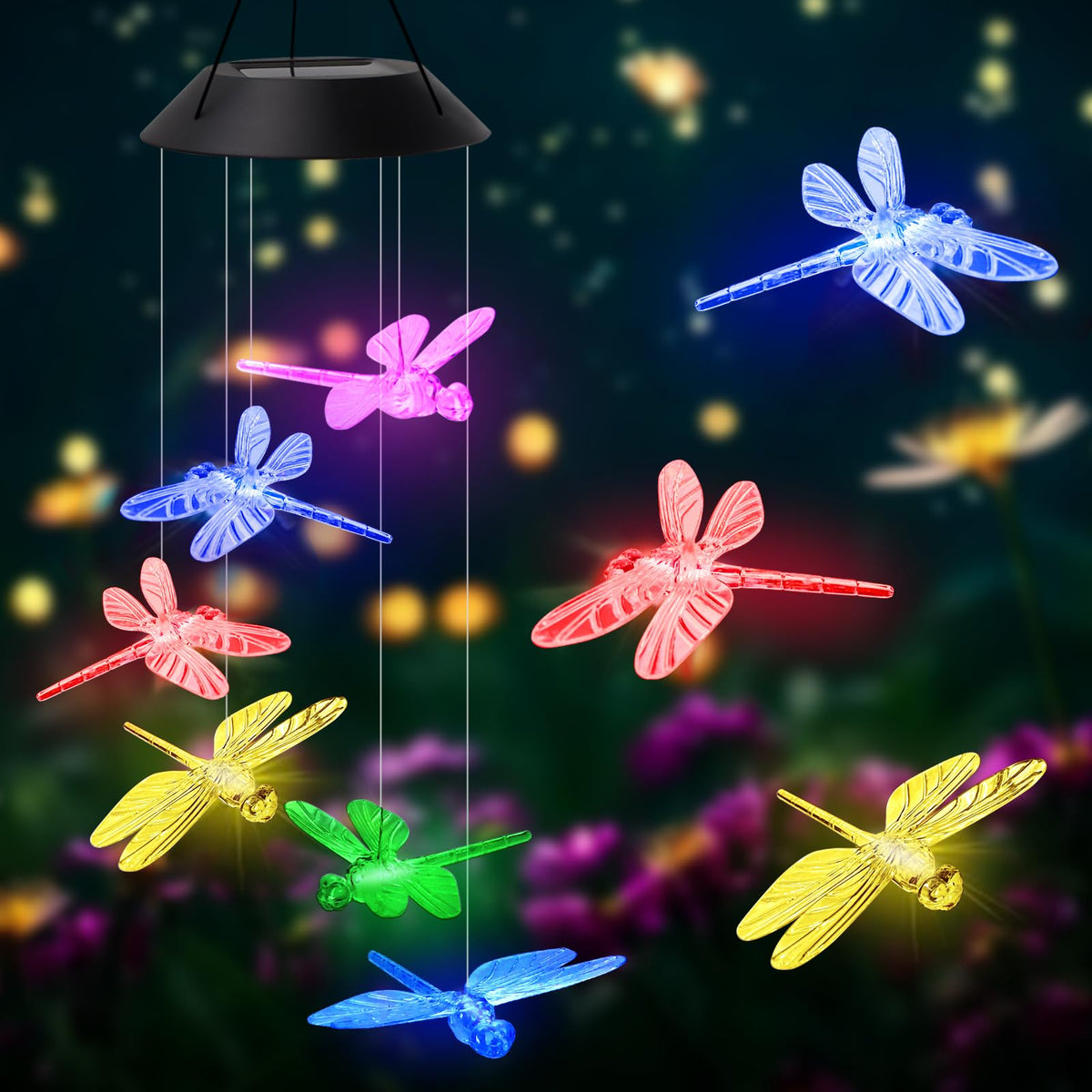 AVEKI wind chimes provide outdoor LED illumination for garden and patio.