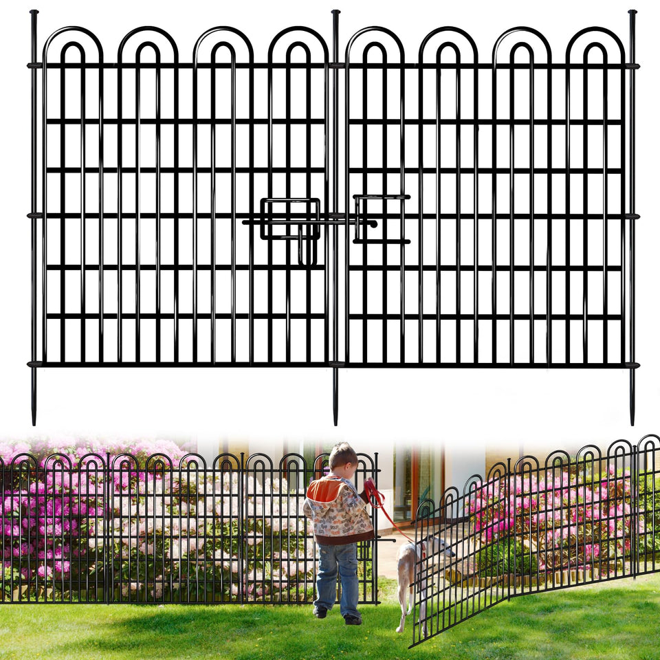 AVELOTUUG 15-panels tall garden fence with gate keeps pets out while preserving yard view.