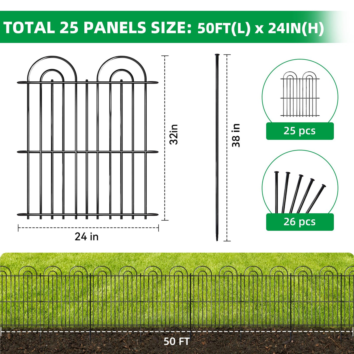 AVELOTUUG rustproof metal fencing with ground stakes enables easy, no-dig installation.