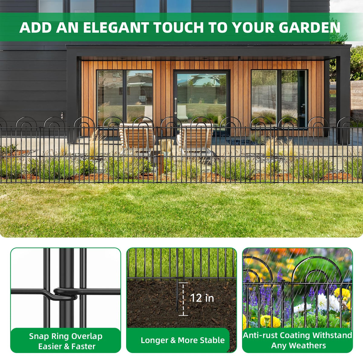 AVELOTUUG outdoor border fence demonstrates the 50 ft total length for layouts.
