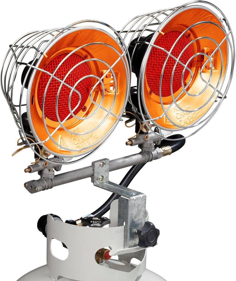 Avenger FBDTP30 front view with dual-burner infrared heater for outdoor patios.