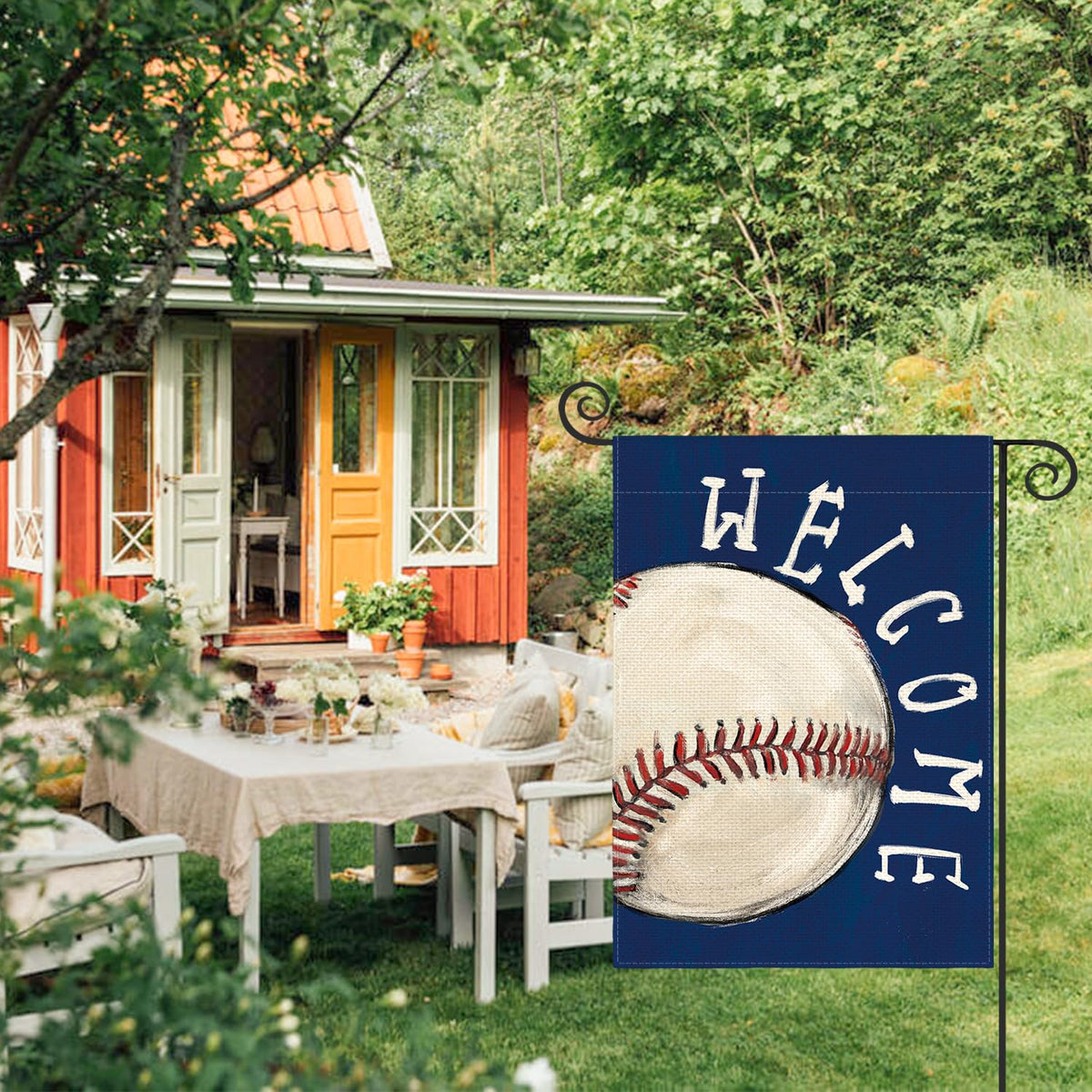 AVOIN colorlife flag on porch display, weather-resistant outdoor decor for seasonal appeal