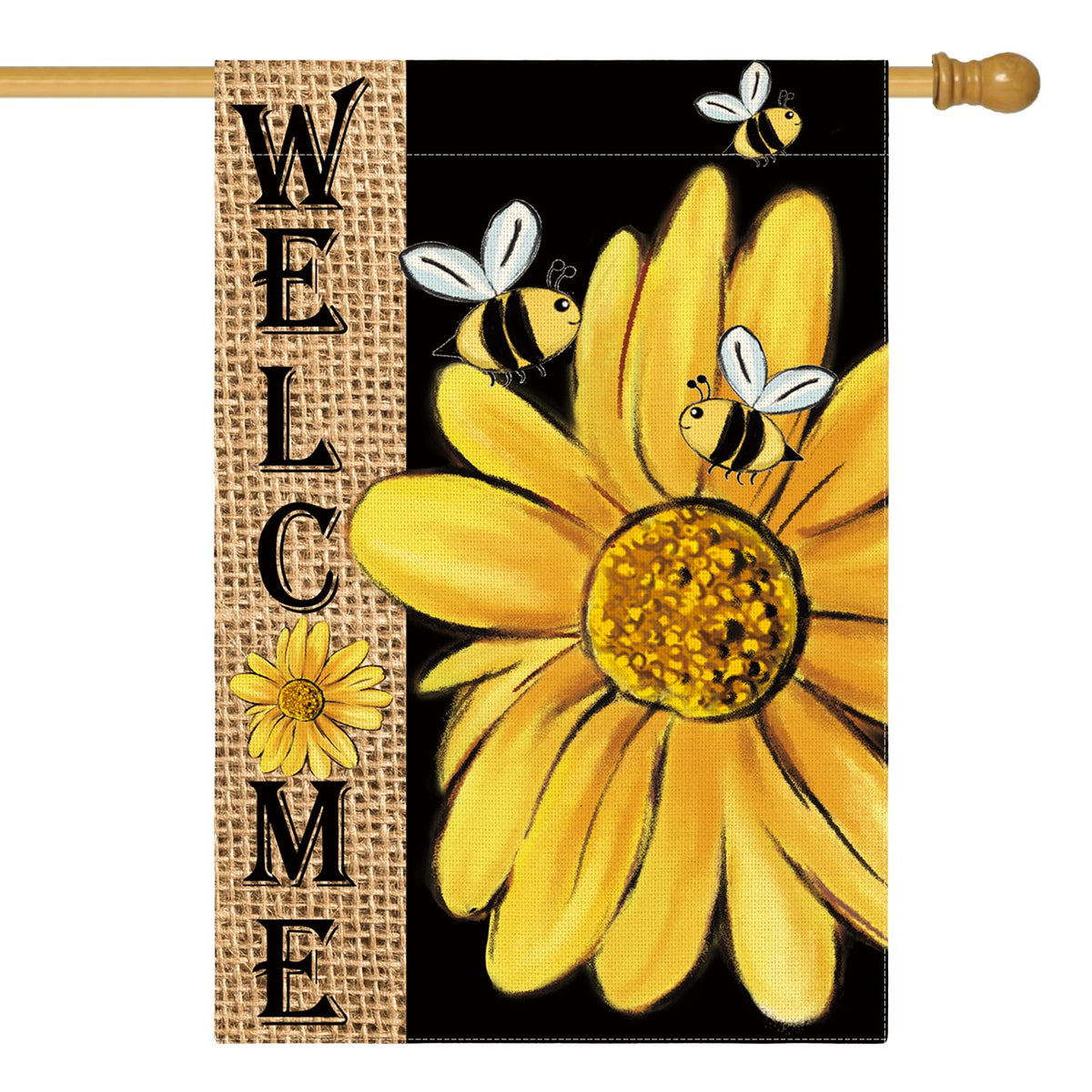 AVOIN colorlife bee sunflower flag front view for a welcoming outdoor display.