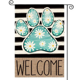 AVOIN colorlife blue paw print flag front view adds welcoming curb appeal.