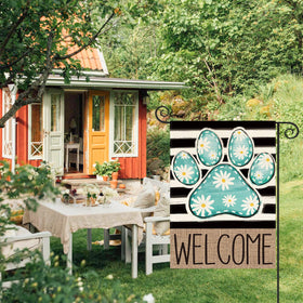 AVOIN colorlife blue paw print flag side angle shows double-sided readability.