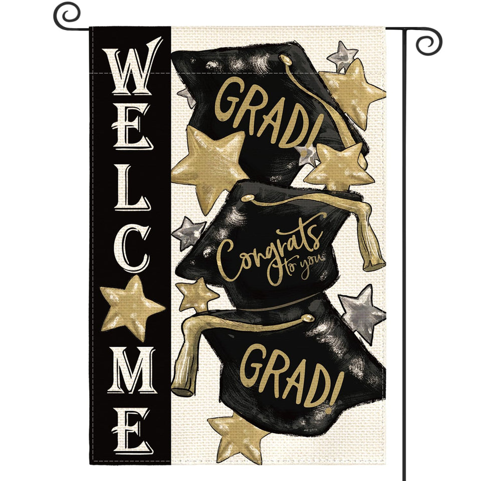 AVOIN colorlife congrats grad cap flag, front view for outdoor yard display