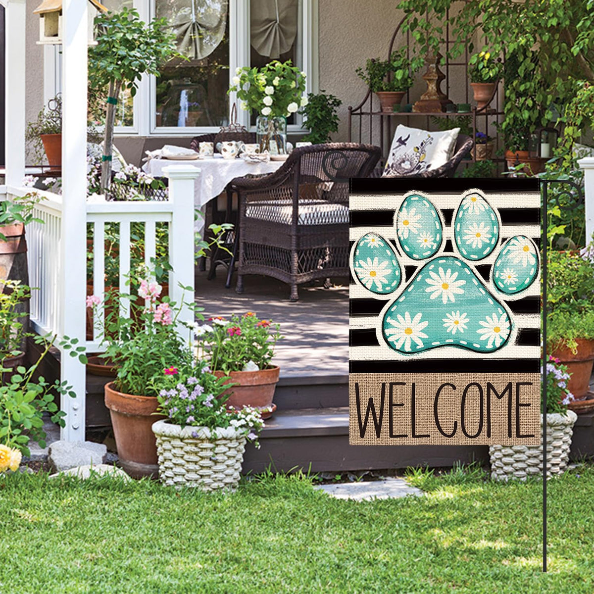 AVOIN colorlife daisy floral welcome stripes flag brightens any entrance.