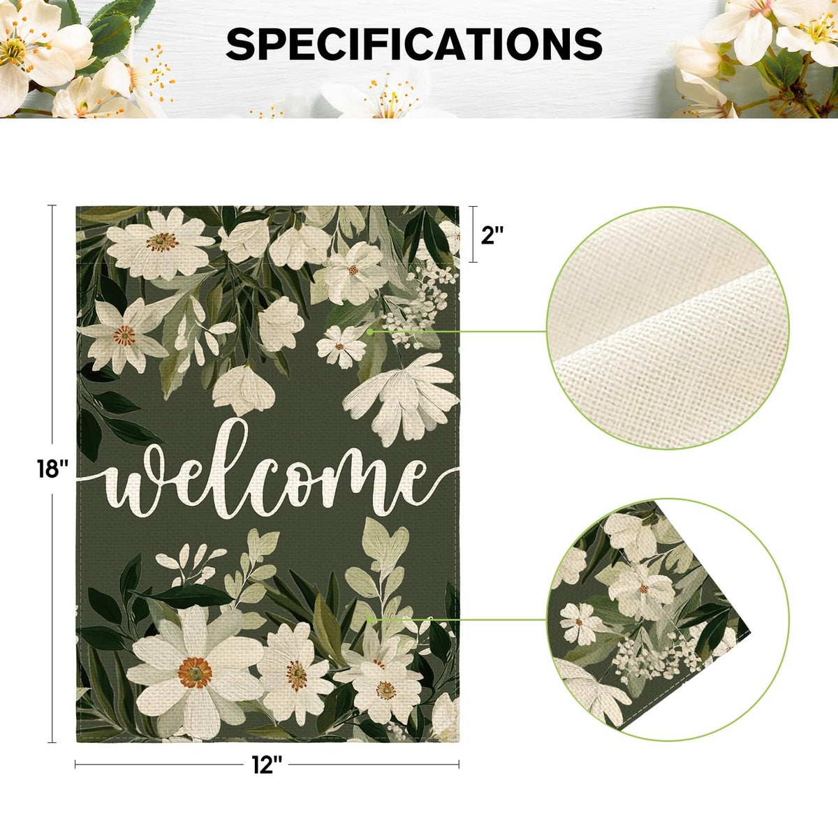 AVOIN colorlife Daisy Spring Flowers flag fabric closeup shows durable polyester weave.