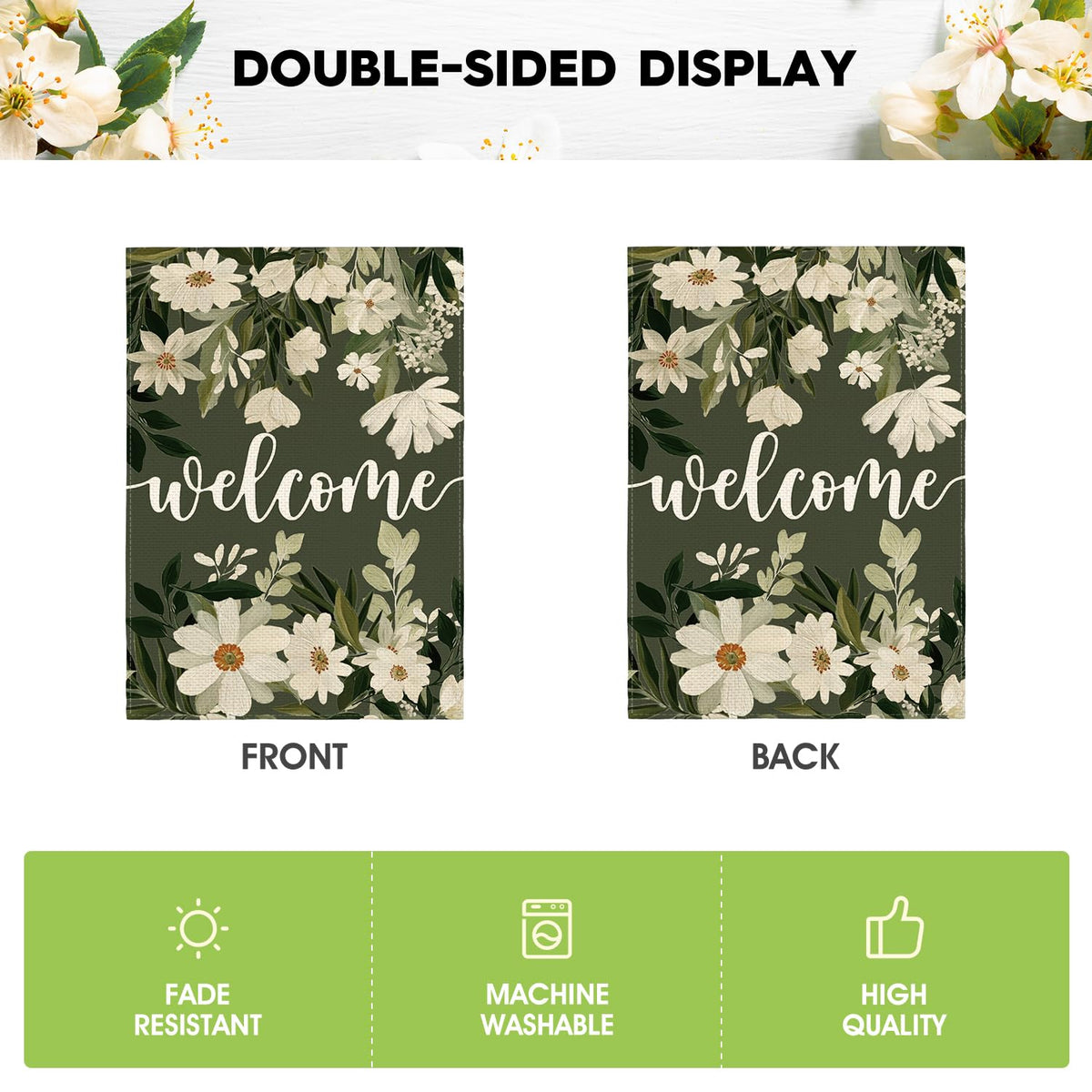 AVOIN colorlife Daisy Spring Flowers flag weather-resistant material for outdoor year-round use.