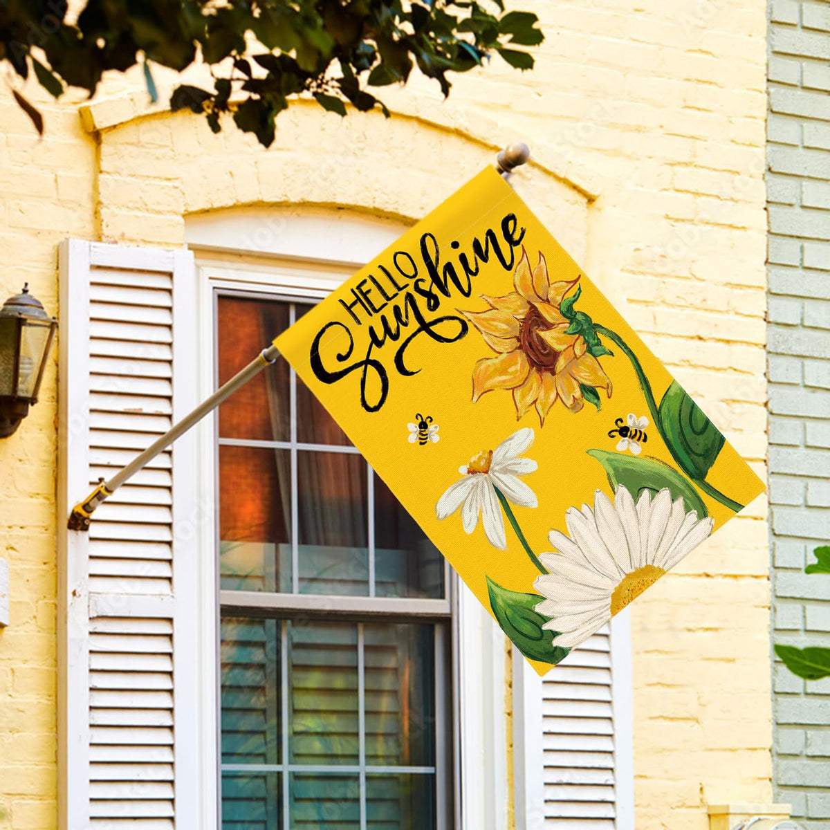 AVOIN colorlife Daisy Sunflower Hello Sunshine flag back view for double-sided display.