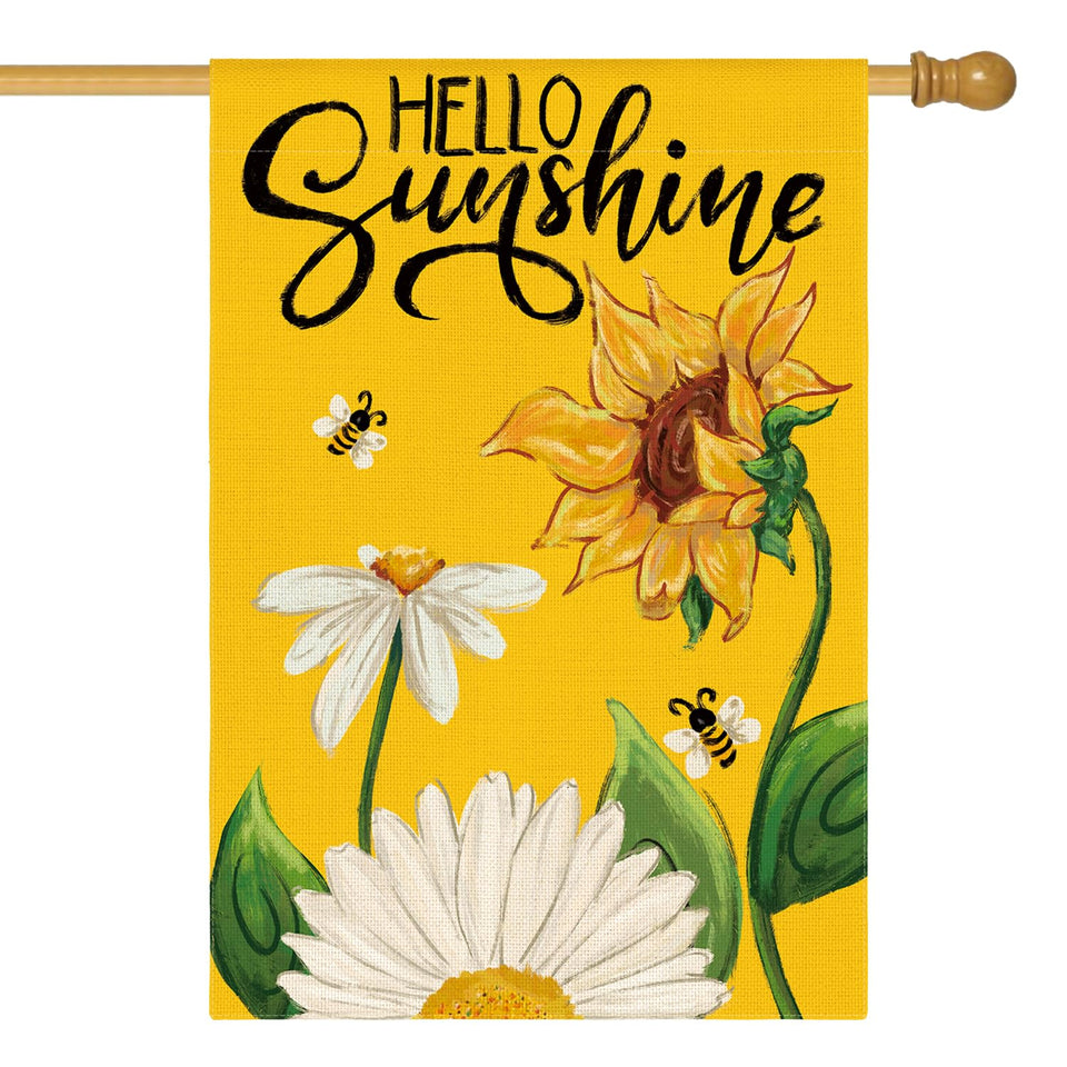 AVOIN colorlife Daisy Sunflower Hello Sunshine flag front view for cheerful outdoor decor.