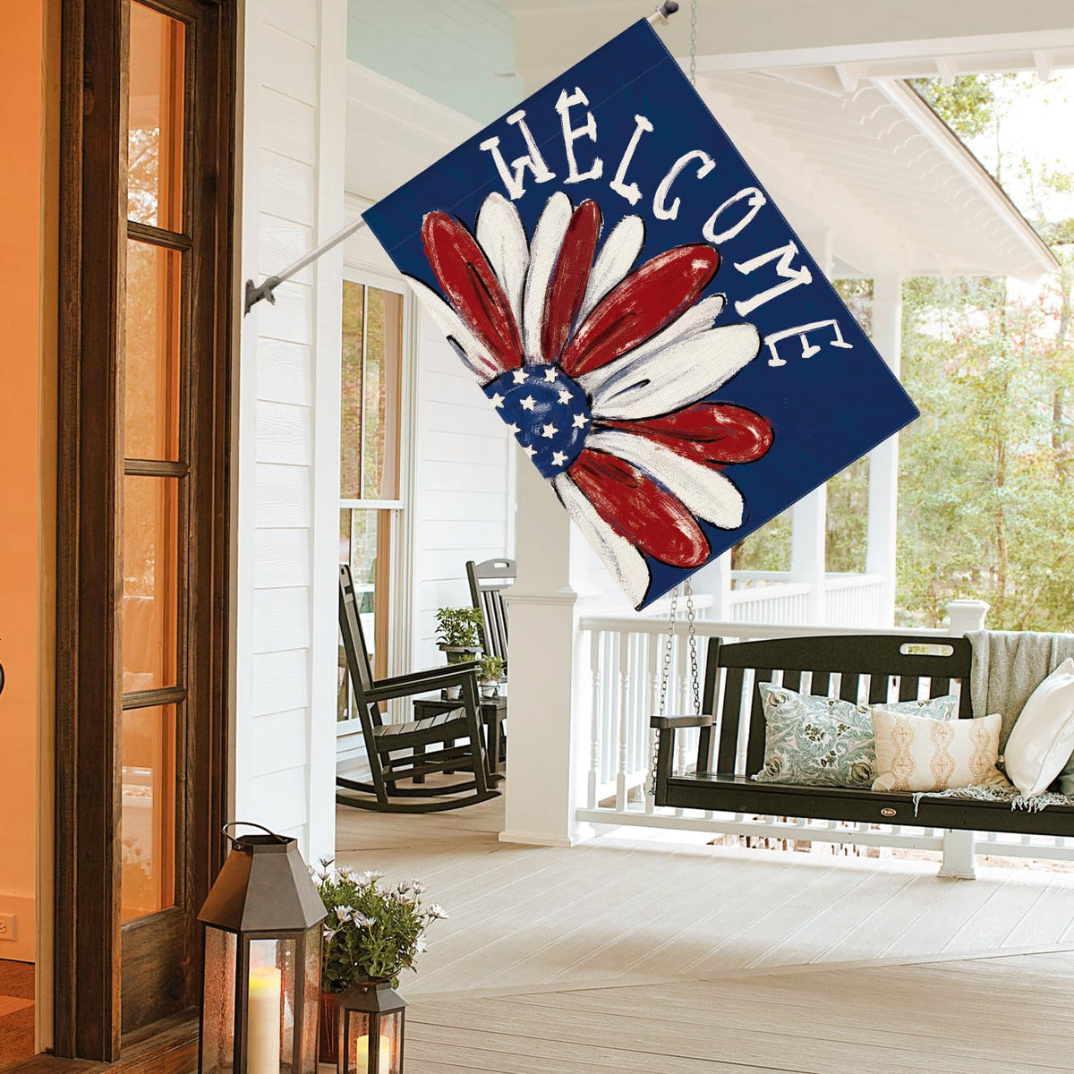 AVOIN colorlife daisy welcome yard flag closeup for welcoming outdoors.