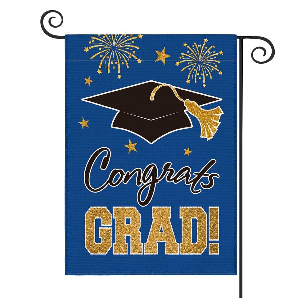 AVOIN colorlife diploma cap garden flag 12x18 blue, double-sided visibility