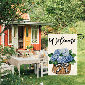 AVOIN colorlife Double-sided hydrangea flag visible from both directions.