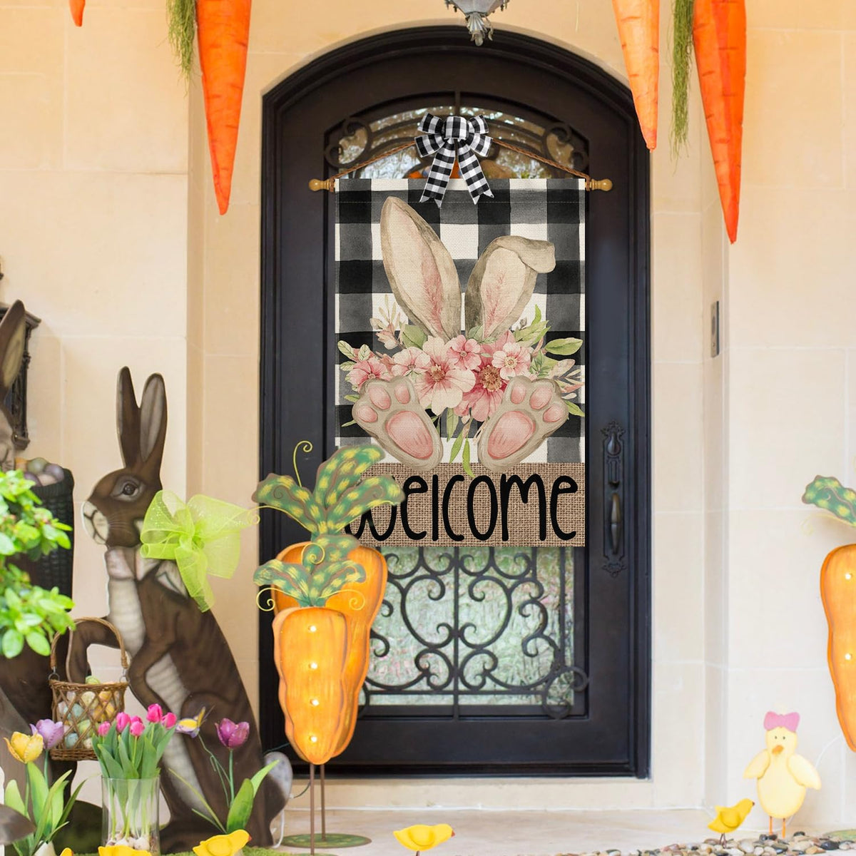 AVOIN colorlife Easter House Flag rabbit ears accent for spring decor.