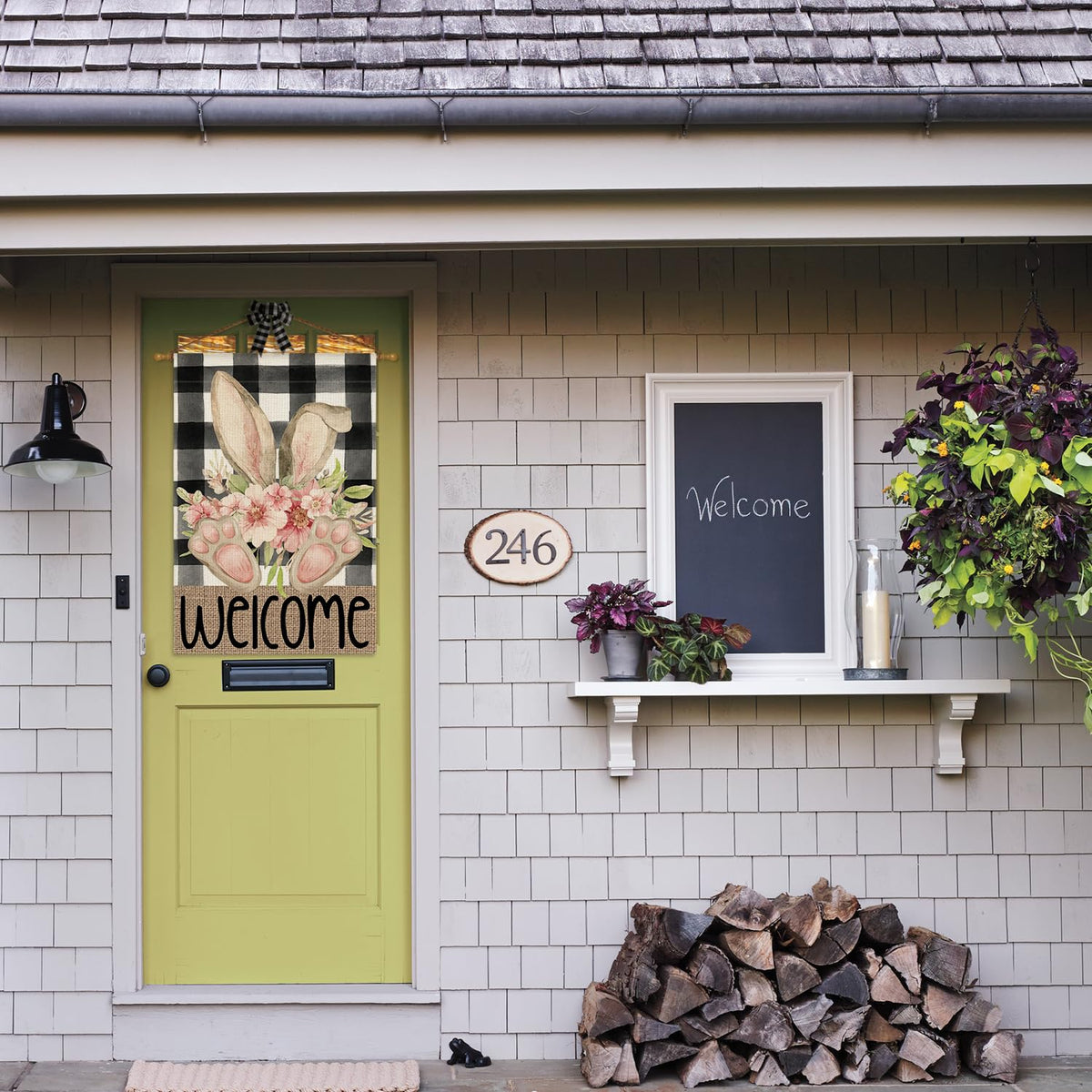 AVOIN colorlife Easter House Flag with sleeve and tab for easy setup.