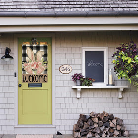 AVOIN colorlife Easter House Flag with sleeve and tab for easy setup.