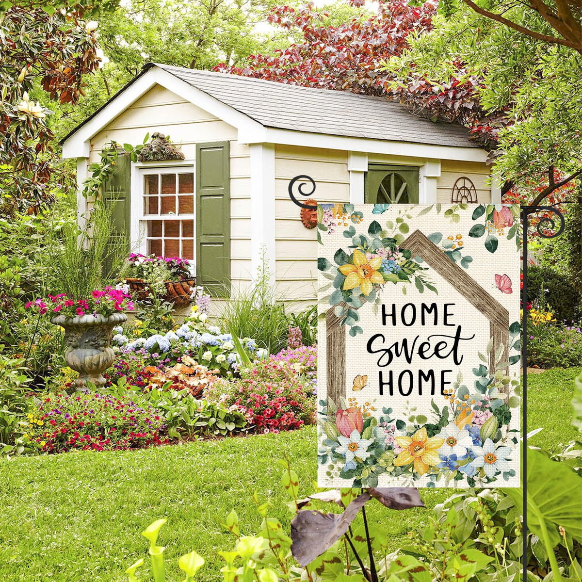 AVOIN colorlife Eucalyptus Flowers Welcome flag adds vibrant outdoor greeting