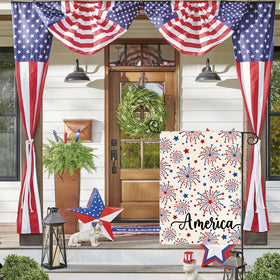 AVOIN colorlife flag hanging on a patio for Independence Day