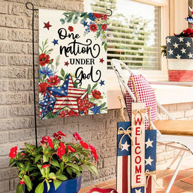 AVOIN colorlife floral patriotic design flag complements decks and fences beautifully.