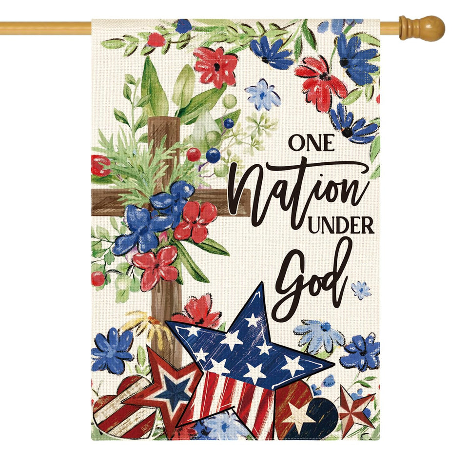 AVOIN colorlife memorial flag with flowers and cross design for seasonal lawn decor