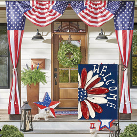 AVOIN colorlife garden flag on porch adds seasonal charm and welcoming ambiance.