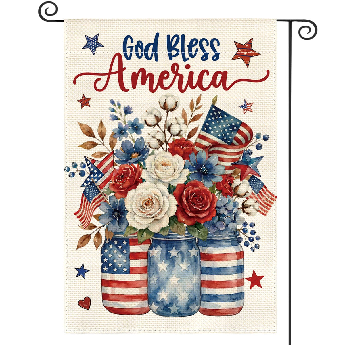 AVOIN colorlife God Bless America mason jar flag front view with outdoor-ready double-sided print