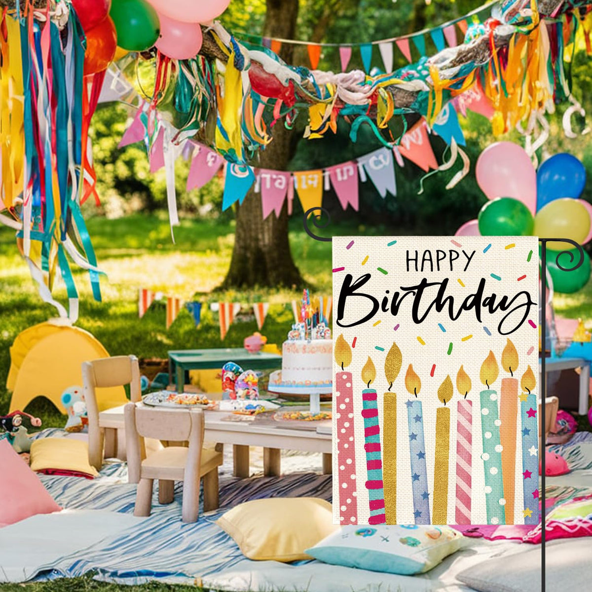 AVOIN colorlife Happy Birthday flag back view double-sided visibility