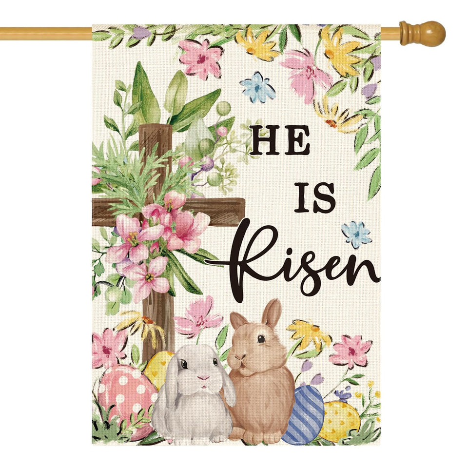 AVOIN colorlife He Is Risen flag close-up cross design enhances seasonal curb appeal.