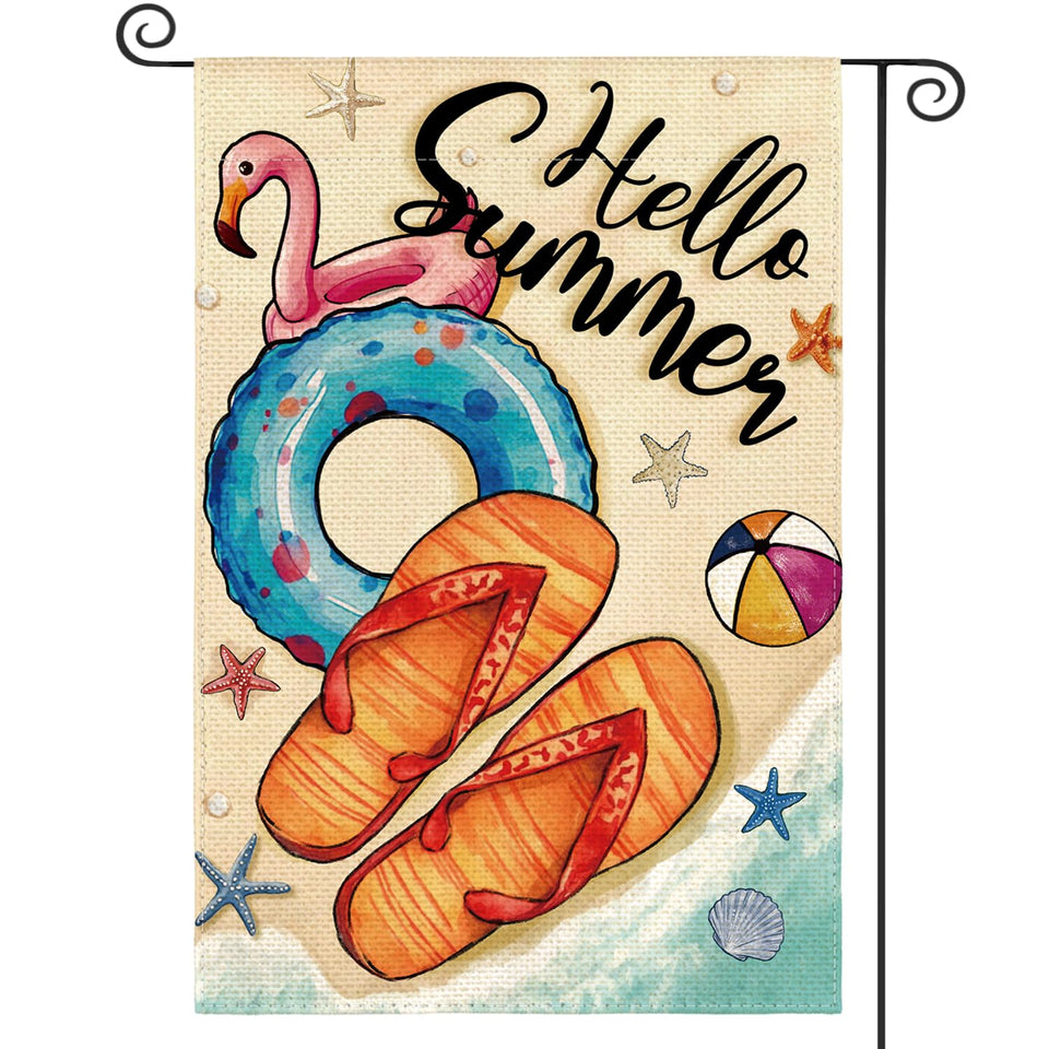 AVOIN colorlife Hello Summer Garden Flag 12x18 front view welcomes guests on your porch.