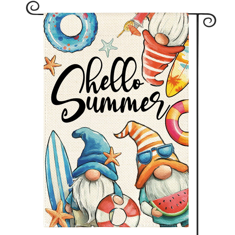 AVOIN colorlife Hello Summer Gnomes flag welcomes guests to your porch or garden