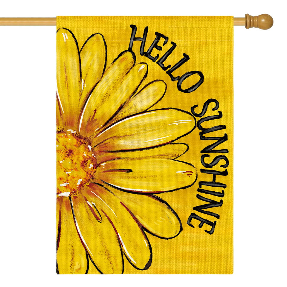 AVOIN colorlife Hello Sunshine flag front view invites outdoor welcomes.