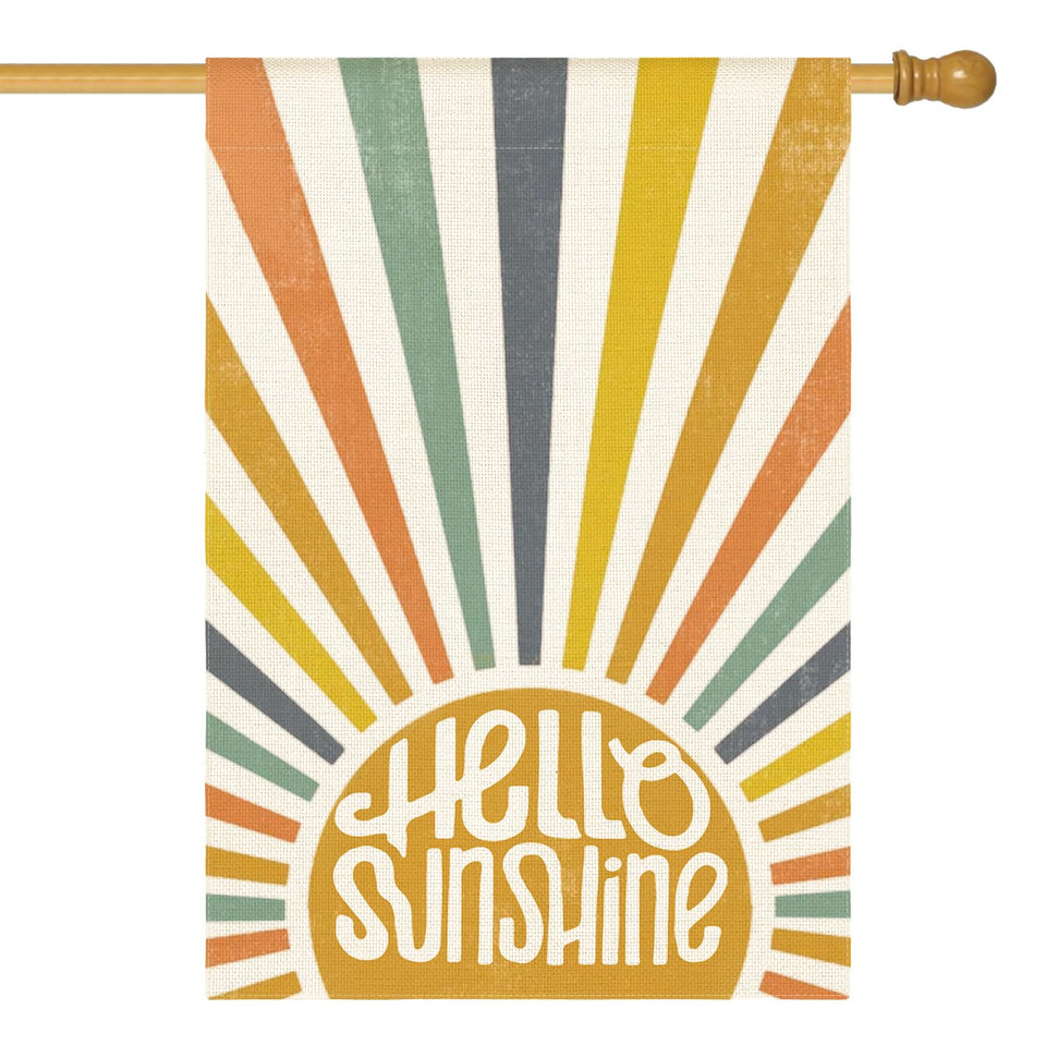 AVOIN colorlife Hello Sunshine flag front view for welcoming guests outdoors.