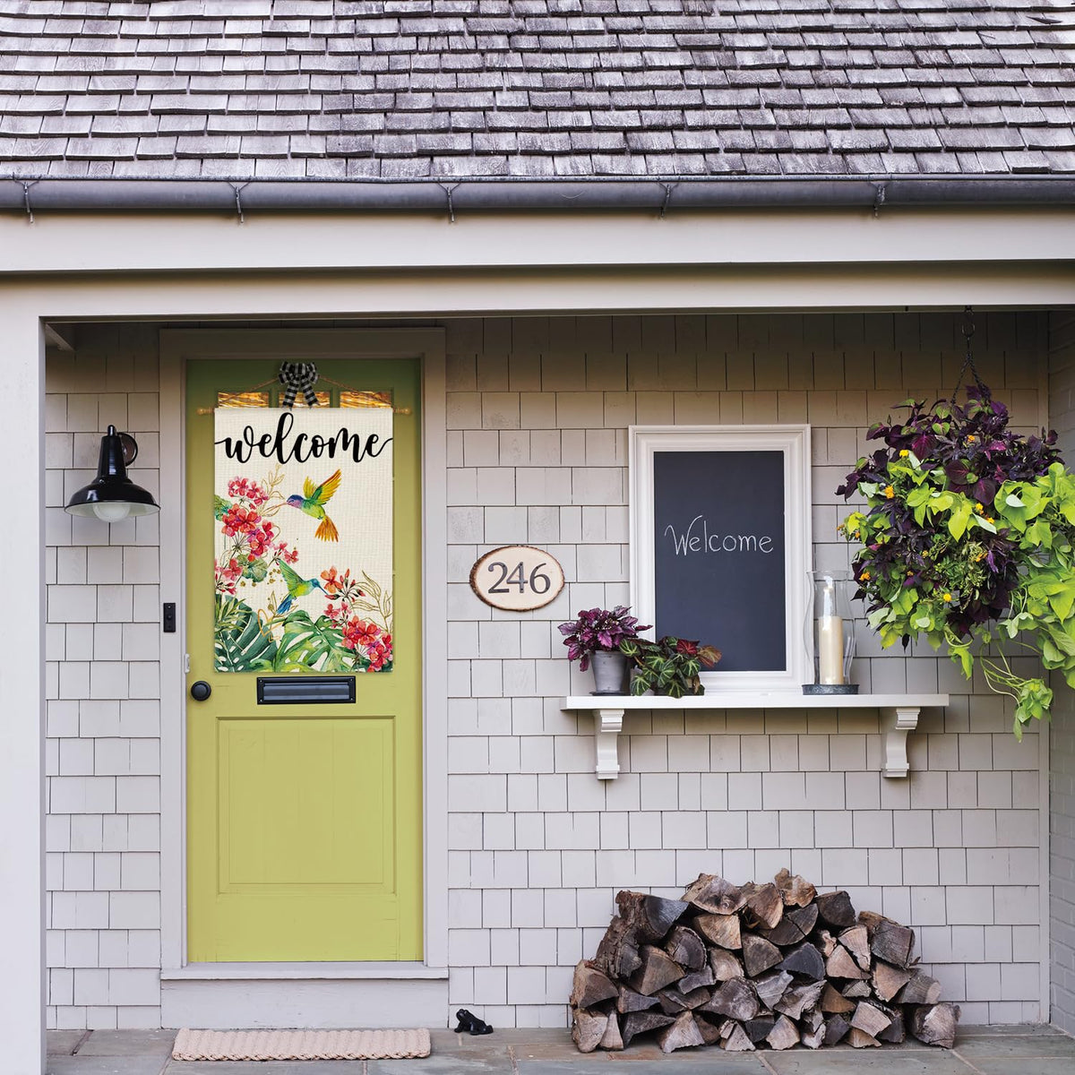 AVOIN colorlife hummingbird floral welcome flag shows detailed bird and blooms.