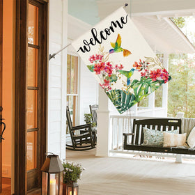 AVOIN colorlife hummingbird floral welcome flag compatible with flagpoles for easy display.