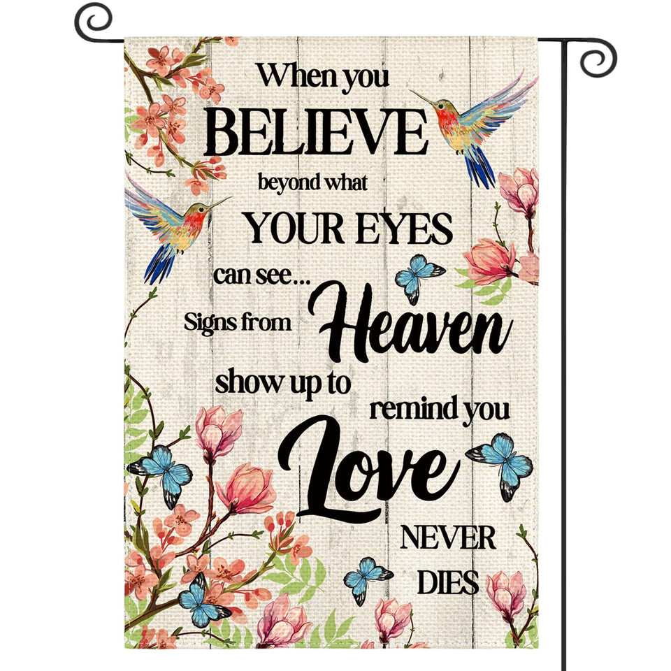 AVOIN colorlife hummingbird memorial flag outdoors, weatherproof garden decor