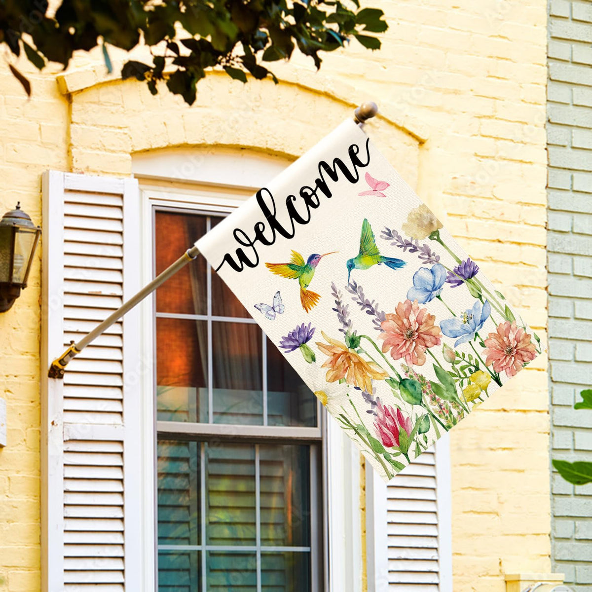 AVOIN colorlife hummingbird spring flowers flag back view readable from both sides