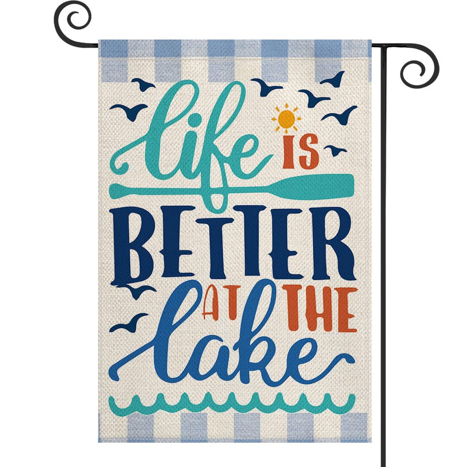 AVO IN colorlife Life Is Better At The Lake flag front view, double-sided print for outdoor display.