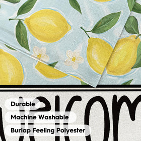 AVOIN colorlife Lemon garden flag in a garden setting invites neighbors and guests.